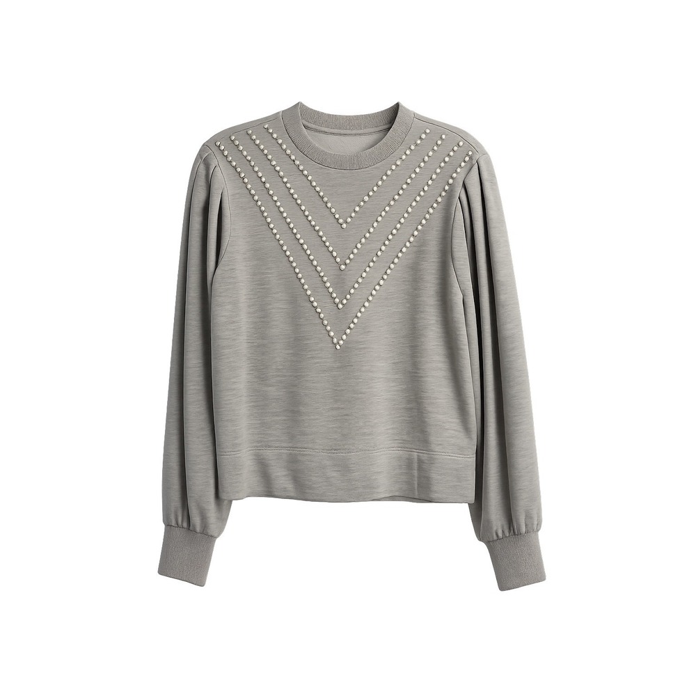 Anthropologie Pearl Embellished Sweatshirt Gray Oversized XS (fits s/m) Pullover